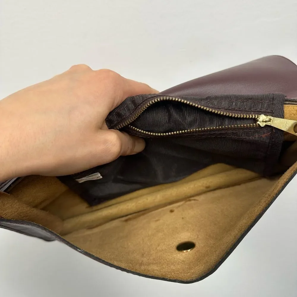 Vintage 70’s Burgundy Brown Leather Clutch Wallet Purse Rectangle Snap Closure